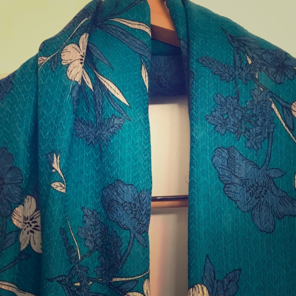 JCrew Teal and Blue Floral Scarf